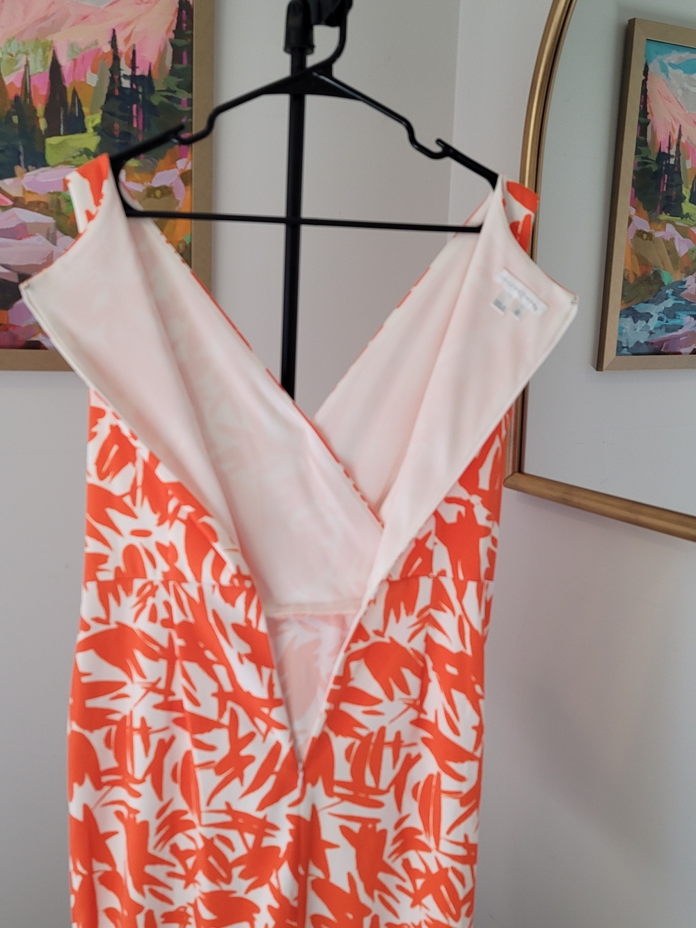 LONDON TIMES Orange and White Abstract Leaf Print Sleeveless Dress Size 10 - Picture 5 of 9